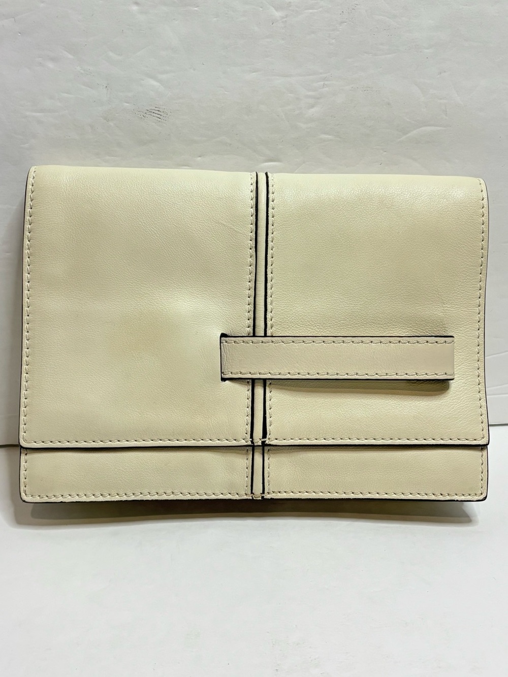 Valentino Garavani My Own Code Ivory Off White Leather Flap Clutch